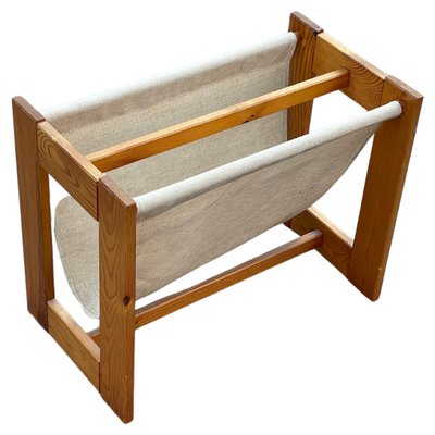 Vintage Pine & Canvas Magazine Rack, Denmark, 1970s-MXB-1239986