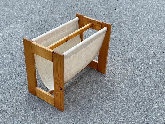 Vintage Pine & Canvas Magazine Rack, Denmark, 1970s-MXB-1239986