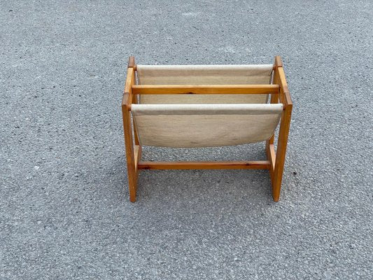 Vintage Pine & Canvas Magazine Rack, Denmark, 1970s-MXB-1239986