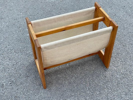 Vintage Pine & Canvas Magazine Rack, Denmark, 1970s-MXB-1239986