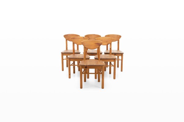 Vintage Pine Dining Chairs, 1970s, Set of 6-RNH-1789413