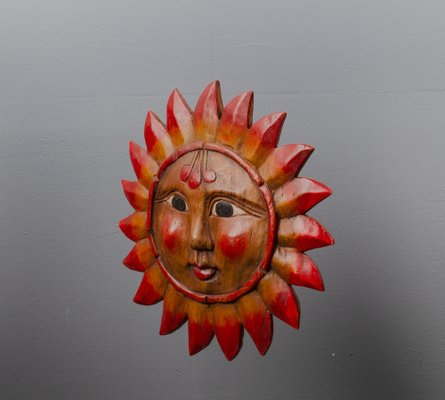 Vintage Pine Hand-Carved Sun, 1970s-VLO-1135278