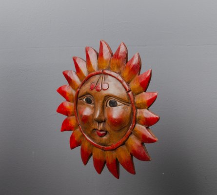 Vintage Pine Hand-Carved Sun, 1970s-VLO-1135278