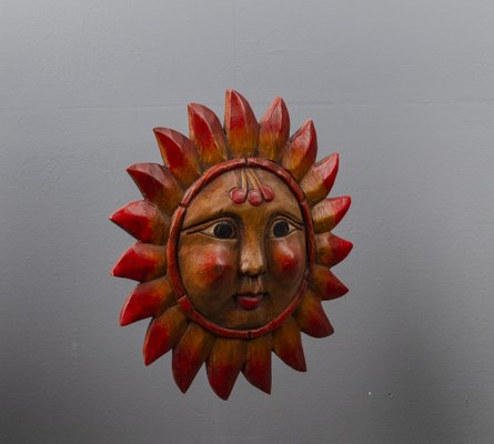 Vintage Pine Hand-Carved Sun, 1970s-VLO-1135278