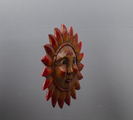 Vintage Pine Hand-Carved Sun, 1970s-VLO-1135278