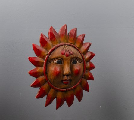 Vintage Pine Hand-Carved Sun, 1970s-VLO-1135278