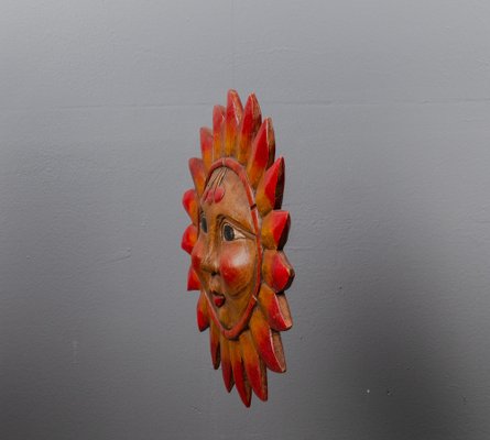 Vintage Pine Hand-Carved Sun, 1970s-VLO-1135278