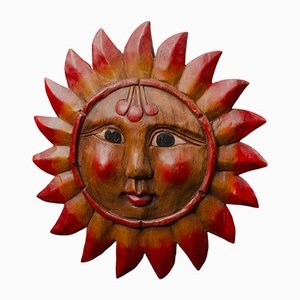 Vintage Pine Hand-Carved Sun, 1970s-VLO-1135278