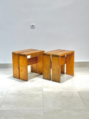 Vintage Pine Stools by Charlotte Perriand, 1950s, Set of 2-DLN-2032289