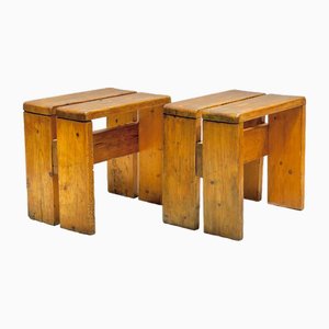 Vintage Pine Stools by Charlotte Perriand, 1950s, Set of 2-DLN-2032289