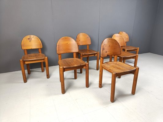 Vintage Pine Wood Dining Chairs, 1980s, Set of 6-IRH-2027108