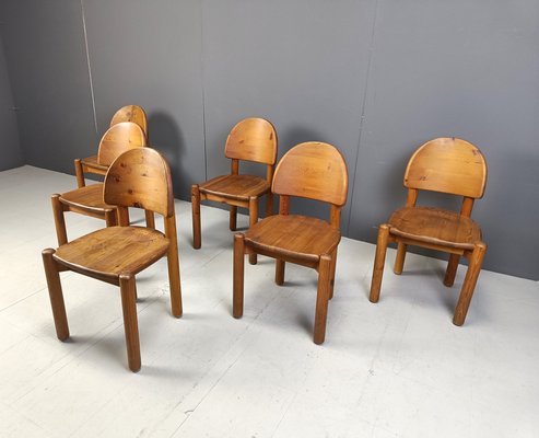 Vintage Pine Wood Dining Chairs, 1980s, Set of 6-IRH-2027108