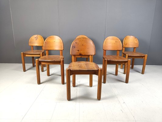 Vintage Pine Wood Dining Chairs, 1980s, Set of 6-IRH-2027108