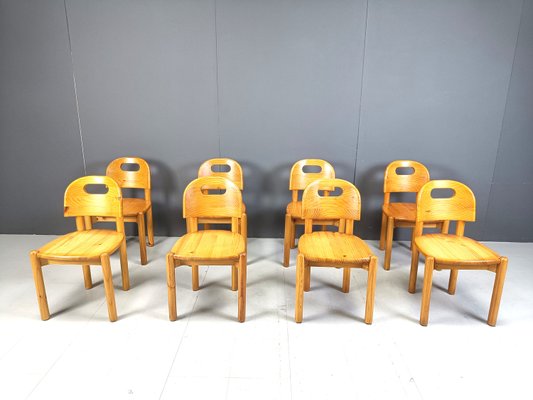 Vintage Pine Wood Dining Chairs, 1980s, Set of 8-IRH-2030189