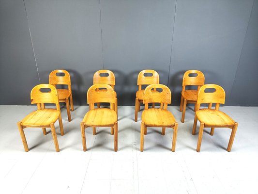 Vintage Pine Wood Dining Chairs, 1980s, Set of 8-IRH-2030189