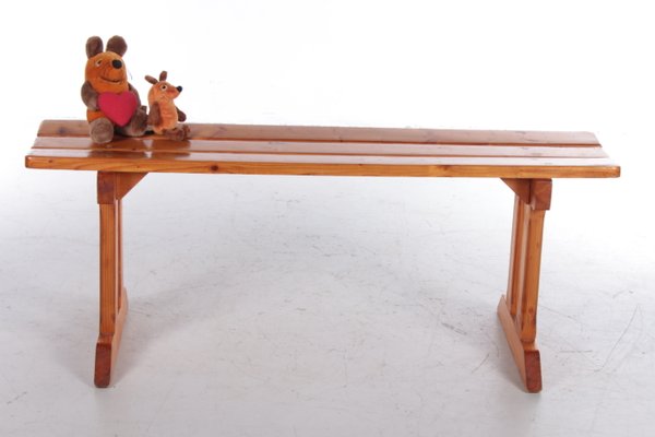 Vintage Pine Wooden Bench, France-EZZ-1130404