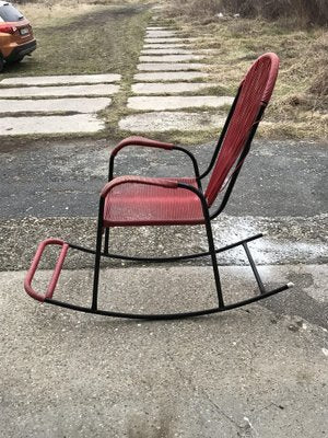 Vintage Plastic and String Rocking Chair, 1960s-OXJ-1726459