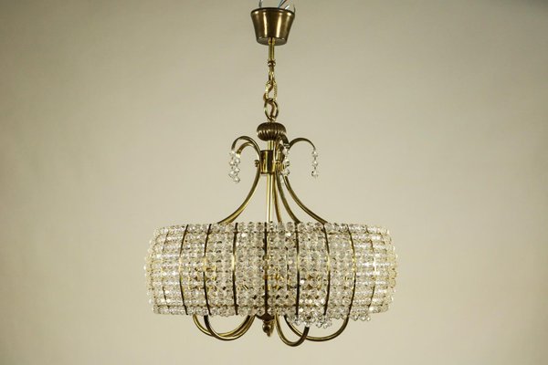 Vintage Plastic Crystal and Brass Chandelier, 1960s-FUP-573969