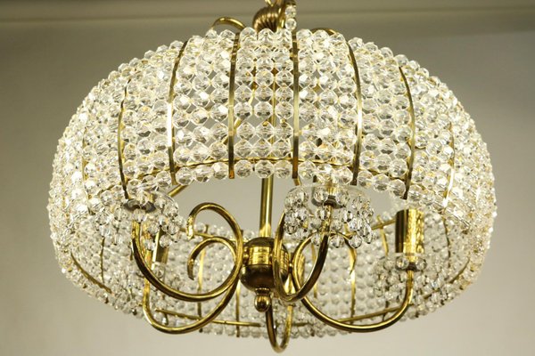 Vintage Plastic Crystal and Brass Chandelier, 1960s-FUP-573969