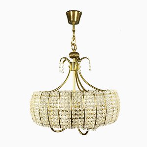 Vintage Plastic Crystal and Brass Chandelier, 1960s-FUP-573969