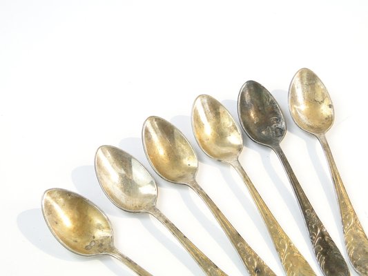 Vintage Polish Brass Mocca Spoons, 1950s, Set of 6-BKO-1799011