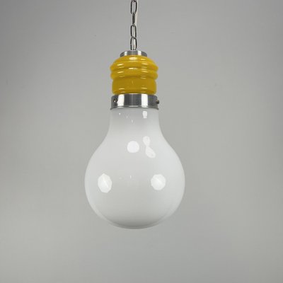 Vintage Pop Art Pendant Lamp in Yellow-White Glass, 1970s-VQG-1764463