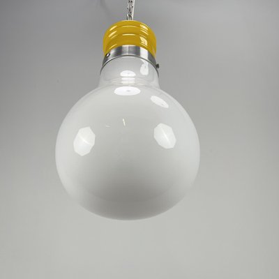 Vintage Pop Art Pendant Lamp in Yellow-White Glass, 1970s-VQG-1764463