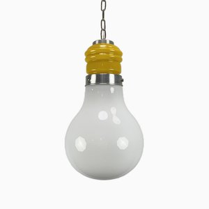 Vintage Pop Art Pendant Lamp in Yellow-White Glass, 1970s-VQG-1764463