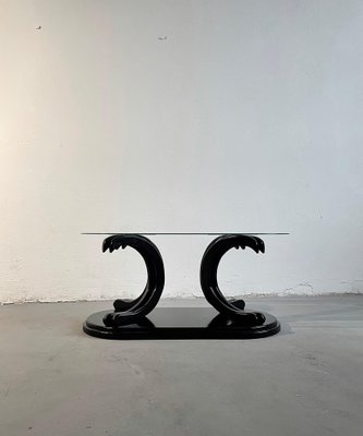 Vintage Postmodern Italian Coffee Table in Black Lacquered Wood & Glass, 1980s-EHE-1396274