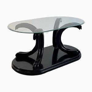 Vintage Postmodern Italian Coffee Table in Black Lacquered Wood & Glass, 1980s-EHE-1396274