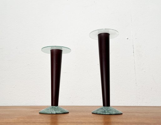 Vintage Postmodern Italian Wood and Stone Candleholders, 1980s, Set of 2-UAH-1796730