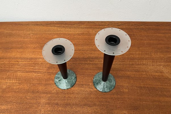 Vintage Postmodern Italian Wood and Stone Candleholders, 1980s, Set of 2-UAH-1796730