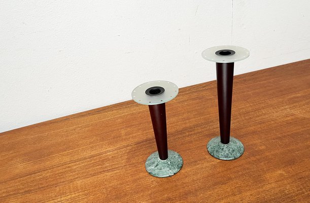 Vintage Postmodern Italian Wood and Stone Candleholders, 1980s, Set of 2-UAH-1796730