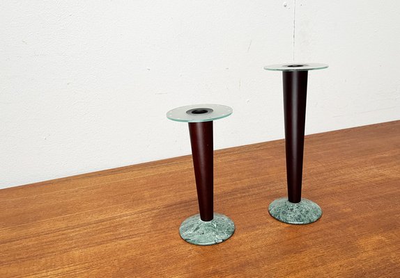 Vintage Postmodern Italian Wood and Stone Candleholders, 1980s, Set of 2-UAH-1796730