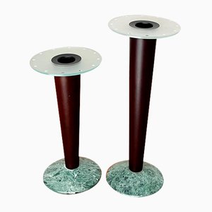 Vintage Postmodern Italian Wood and Stone Candleholders, 1980s, Set of 2-UAH-1796730