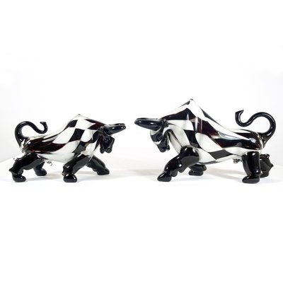 Vintage Postmodern Style Murano Glass Bulls with Checkered Pattern, Set of 2-RY-694385