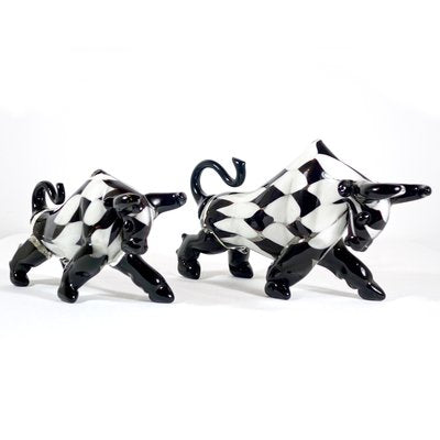 Vintage Postmodern Style Murano Glass Bulls with Checkered Pattern, Set of 2-RY-694385