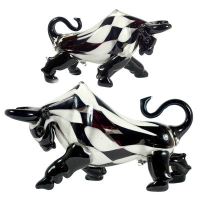 Vintage Postmodern Style Murano Glass Bulls with Checkered Pattern, Set of 2-RY-694385