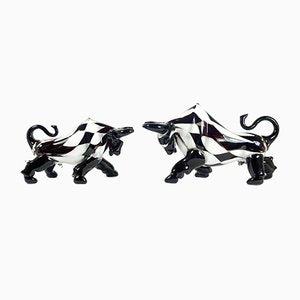 Vintage Postmodern Style Murano Glass Bulls with Checkered Pattern, Set of 2-RY-694385