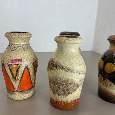 Vintage Pottery Fat Lava Vases from Scheurich, Germany, 1970s, Set of 4-QZ-1109919