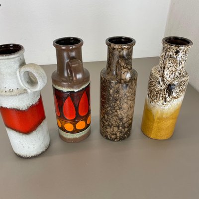 Vintage Pottery Fat Lava Vases Made from Scheurich, Germany, 1970s, Set of 4-QZ-1217696