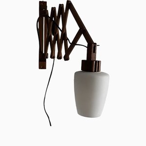 Vintage Pull-Out Field Frame in Teak with White Opaque Glass Umbrella Wall Lamp, 1960s-HOI-1215751