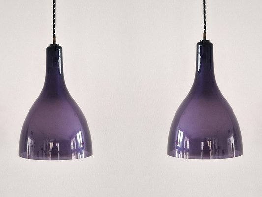 Vintage Purple and White Glass Pendant Lamps, 1960s, Set of 2-NV-1765299