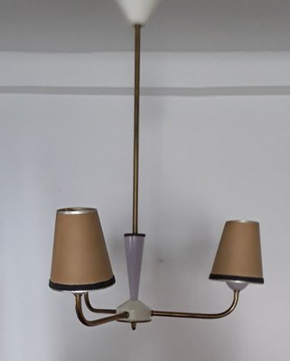 Vintage Purple, White, Beige, and Brass 3-Arm Ceiling Lamp, 1960s-HOI-683600