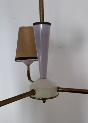 Vintage Purple, White, Beige, and Brass 3-Arm Ceiling Lamp, 1960s-HOI-683600