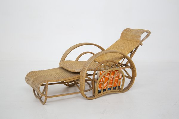 Vintage Rattan and Bamboo Armchair with Magazine Holder-RCE-1325681