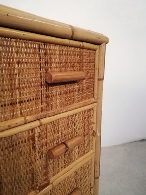 Vintage Rattan and Bamboo Chest of Drawers, Italy, 1970s-UIW-1264145