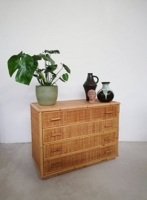 Vintage Rattan and Bamboo Chest of Drawers, Italy, 1970s-UIW-1264145