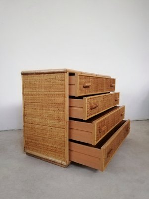 Vintage Rattan and Bamboo Chest of Drawers, Italy, 1970s-UIW-1264145