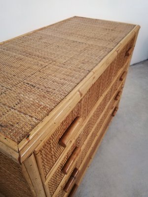 Vintage Rattan and Bamboo Chest of Drawers, Italy, 1970s-UIW-1264145